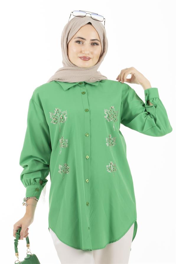  Leaf Patterned Tunic-Green