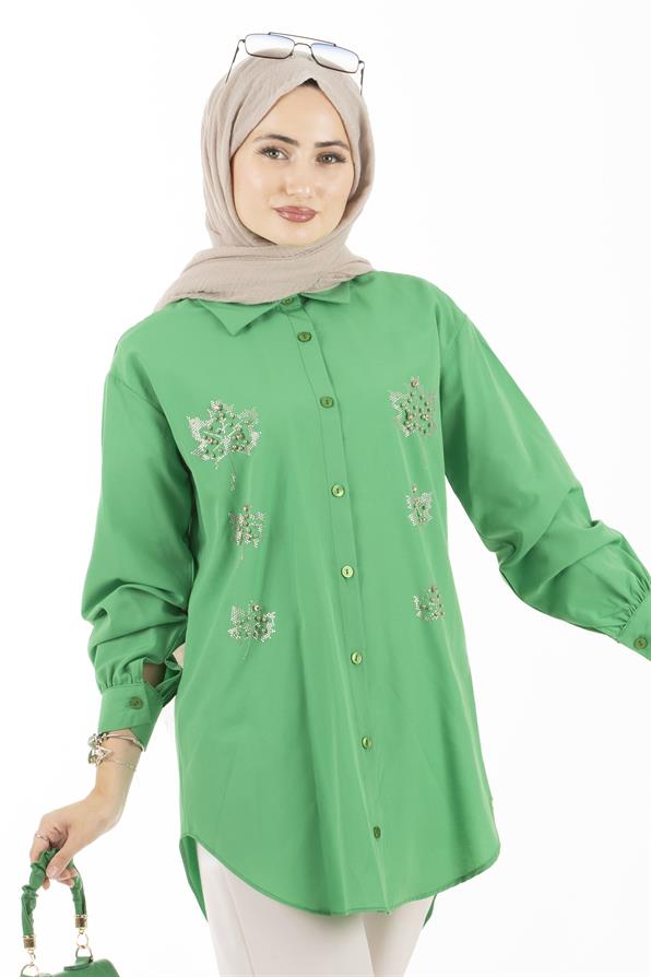  Leaf Patterned Tunic-Green