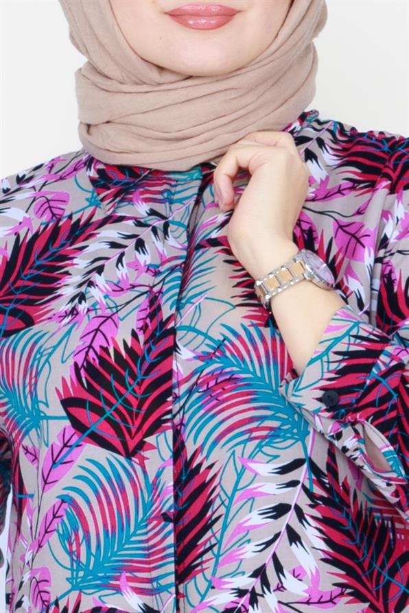 Leaf Patterned Viscose Tunic in Fuchsia,