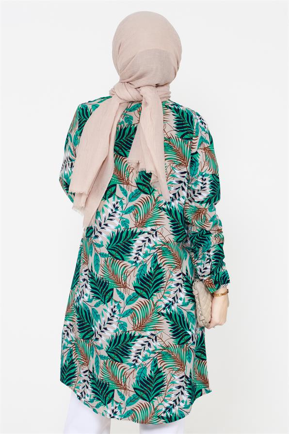 Leaf Patterned Viscose Tunic - Green