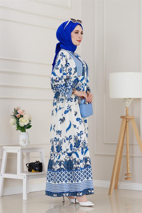 Yarasa Kol Duru Viscon Elbise-Saks Mavi