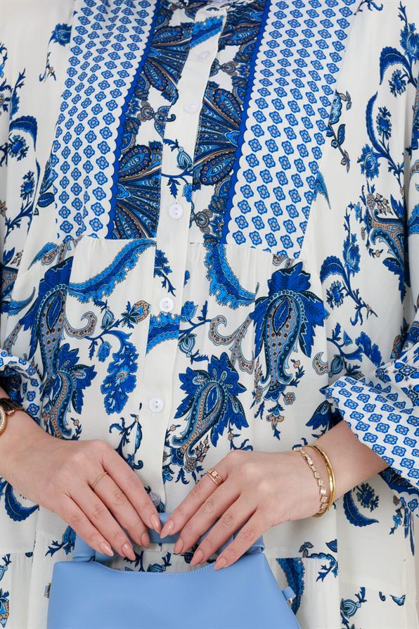 Yarasa Kol Duru Viscon Elbise-Saks Mavi