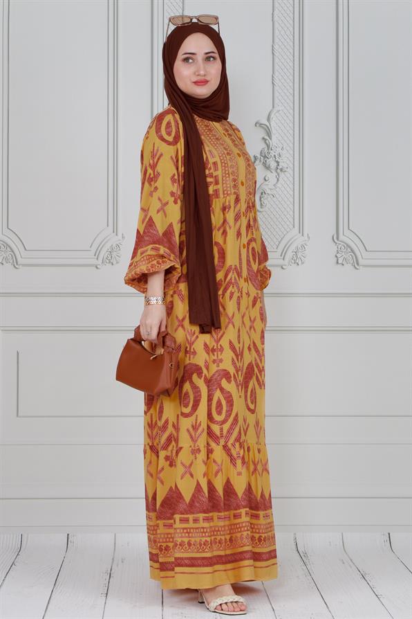 Wide sleeve dress - Mustard color 