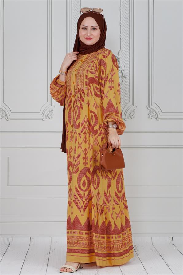 Wide sleeve dress - Mustard color 