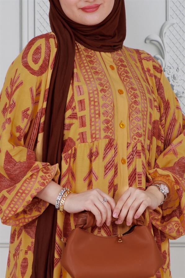 Wide sleeve dress - Mustard color 