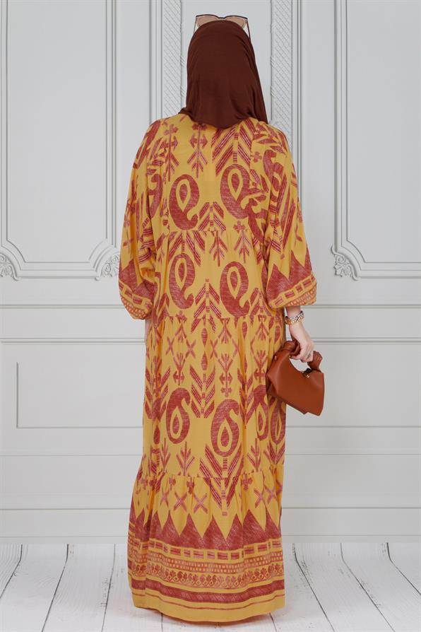 Wide sleeve dress - Mustard color 