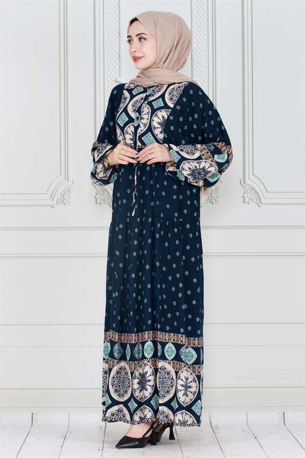 Printed viscose dress - blue