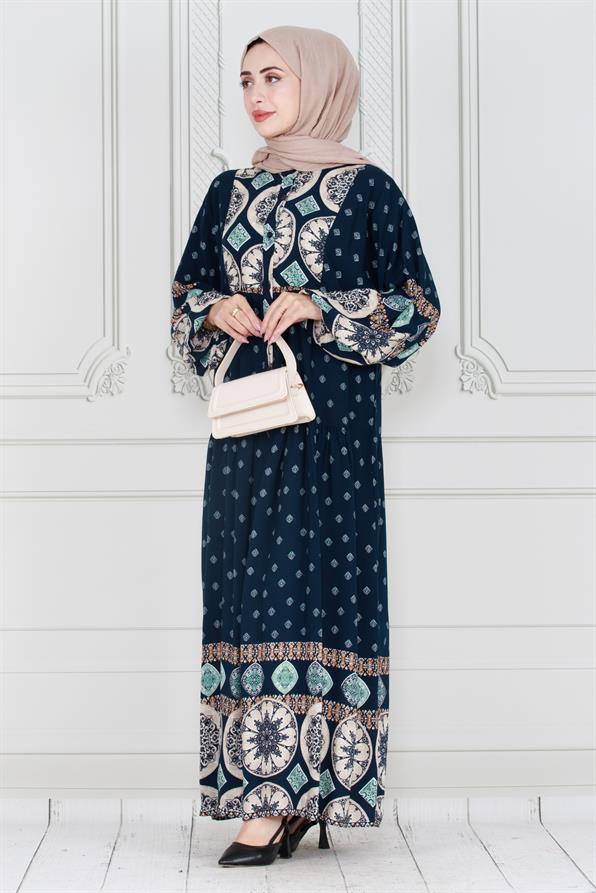 Printed viscose dress - blue