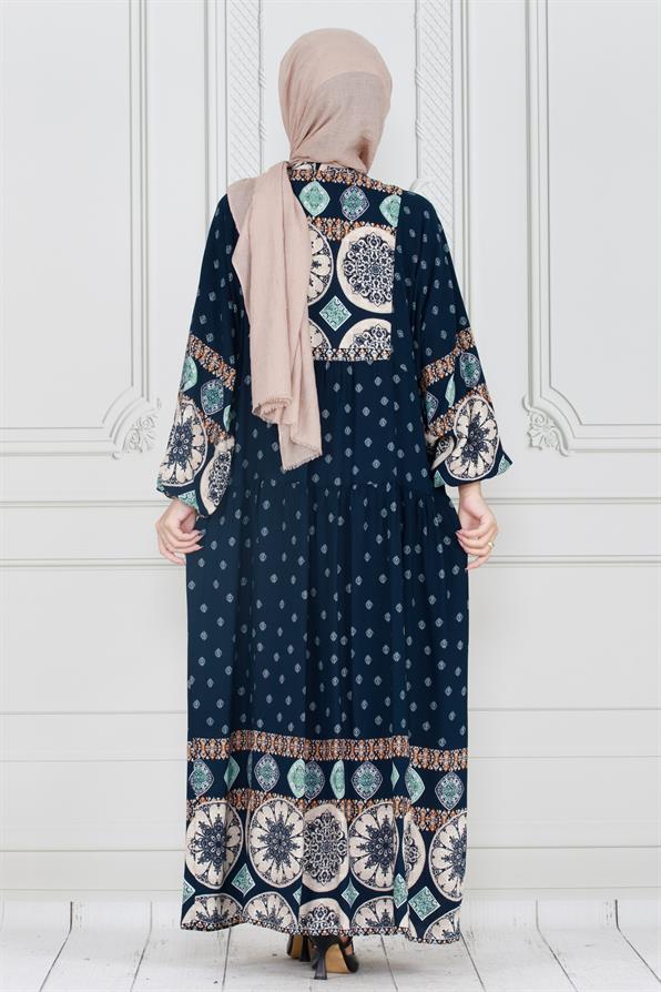 Printed viscose dress - blue