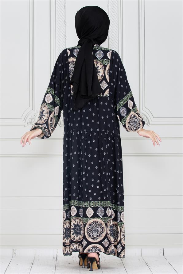 Printed viscose dress -black