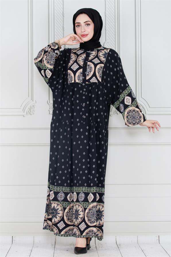 Printed viscose dress -black