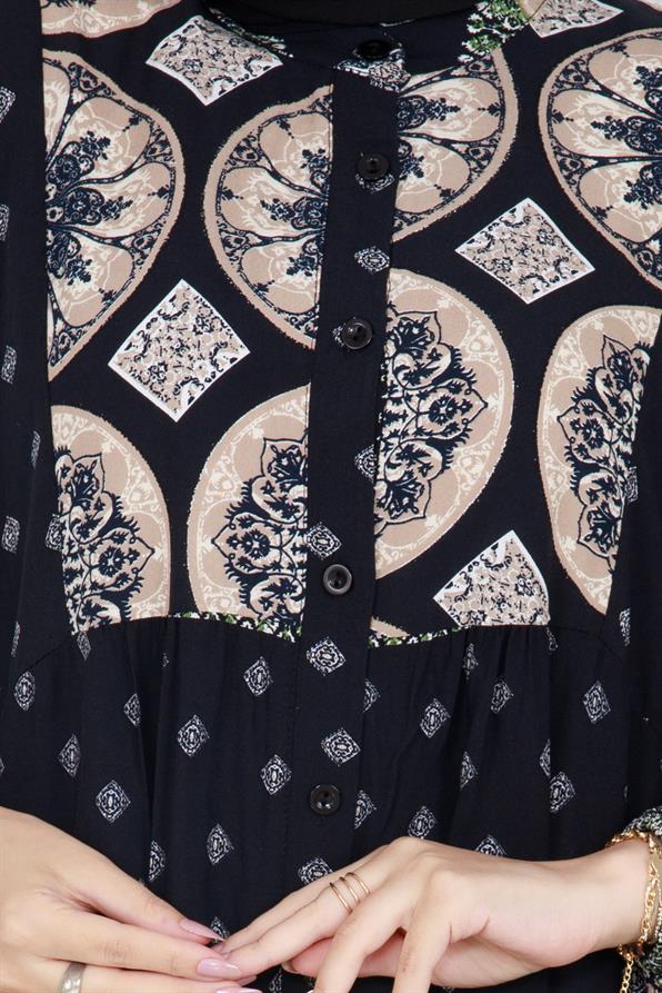 Printed viscose dress -black