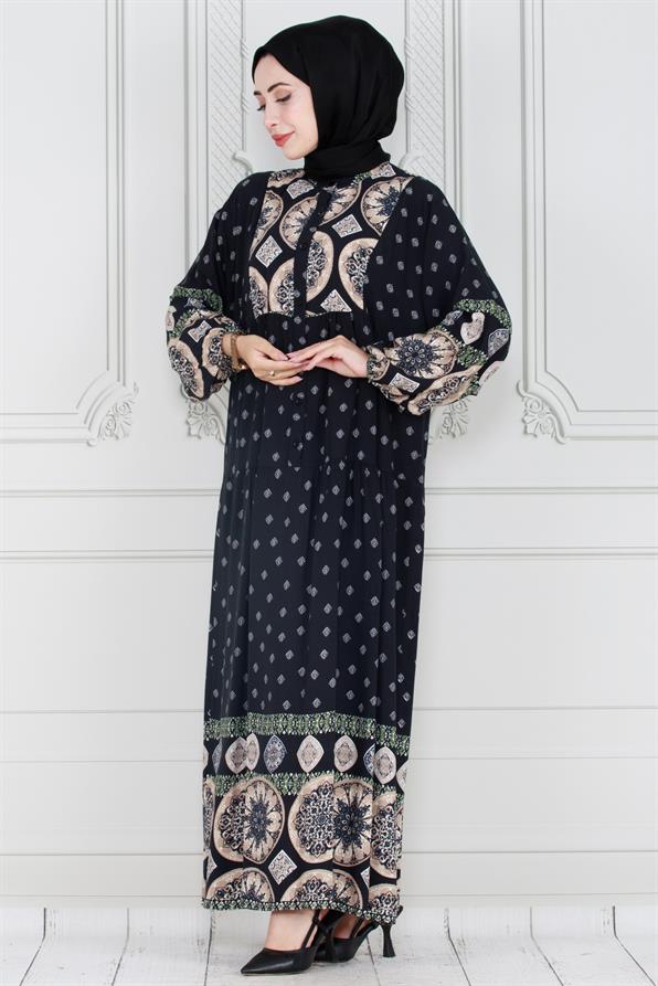 Printed viscose dress -black