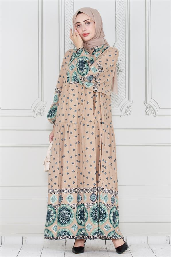 Printed viscose dress -mink color