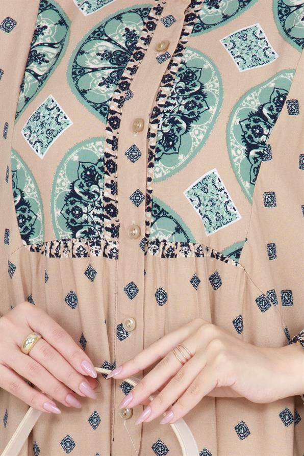 Printed viscose dress -mink color
