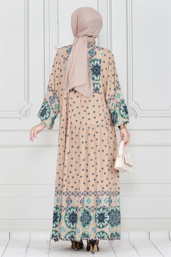 Printed viscose dress -mink color