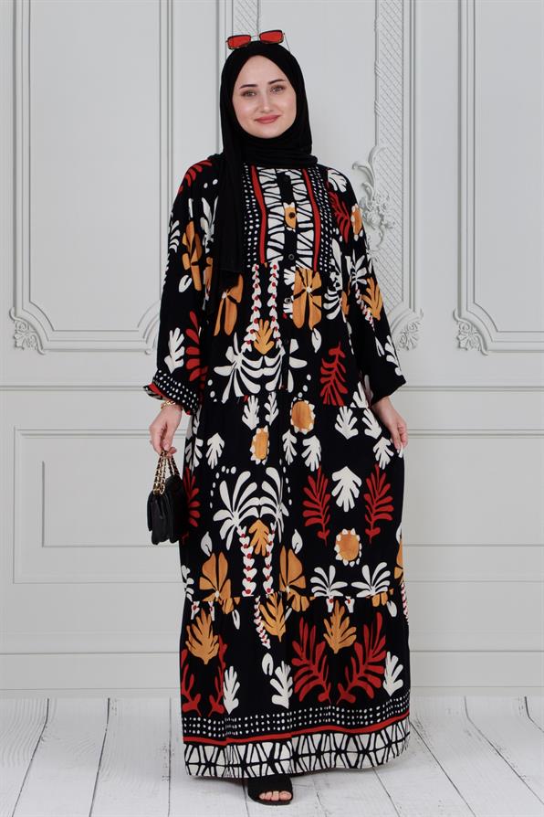 فستان محجبات موسمي نصف أزرار-أحمر