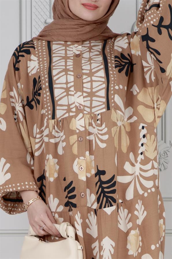 فستان حجاب موسمي نصف أزرار لون المنك