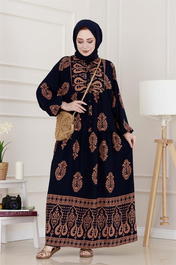 Yarım Düğmeli Robalı Amine Elbise-VİZON