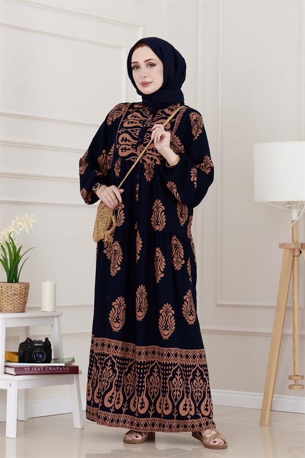 Yarım Düğmeli Robalı Amine Elbise-VİZON