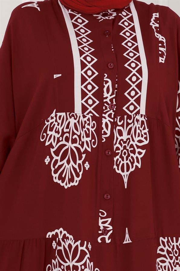Yarım düğmeli Robalı Beyza Elbise-Bordo