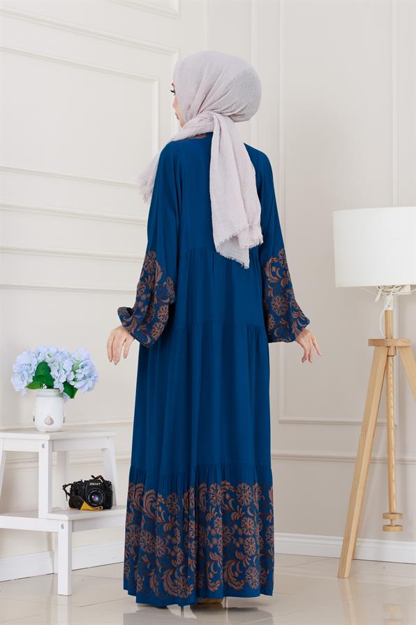 Yarım Düğmeli Robalı Beyza Elbise-İndigo