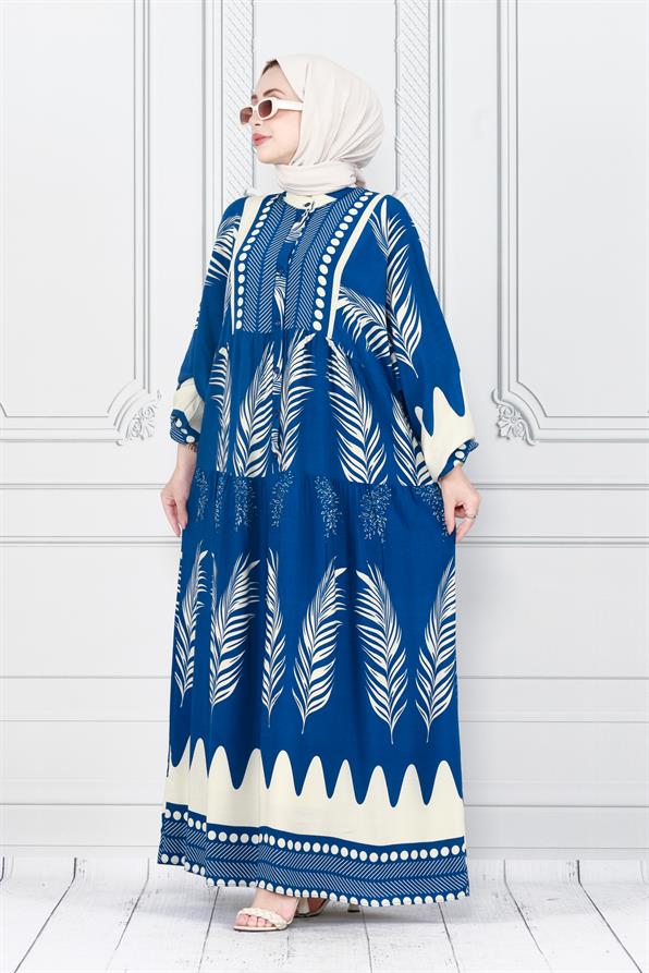 Half-buttoned robe -dark blue color