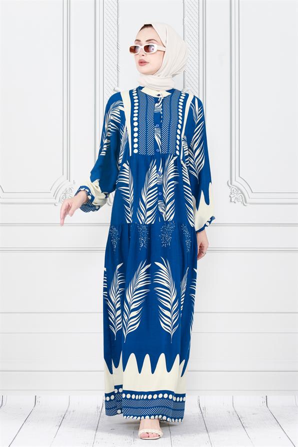 Half-buttoned robe -dark blue color