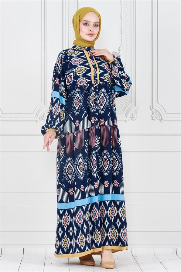 فستان  بنصف أزرار-ازرق غامق