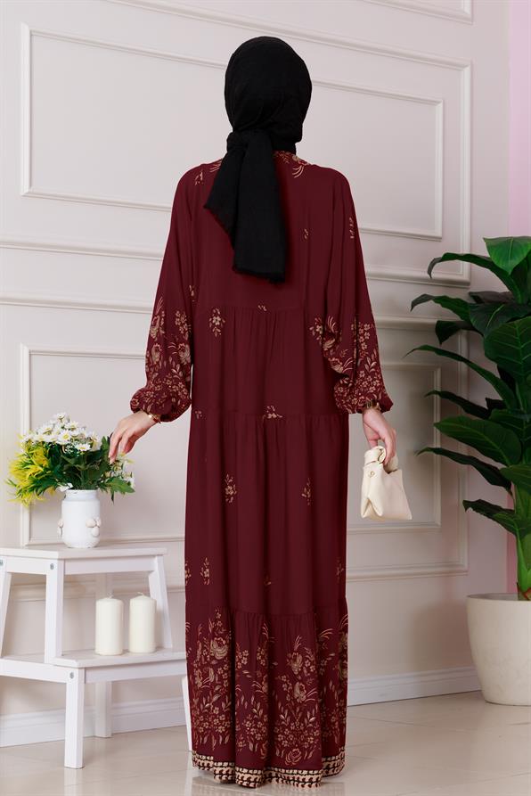 فستان نيلاي بنصف أزرار - عنابي اللون