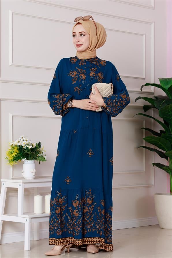 Nilay Half Button Dress - indigo color