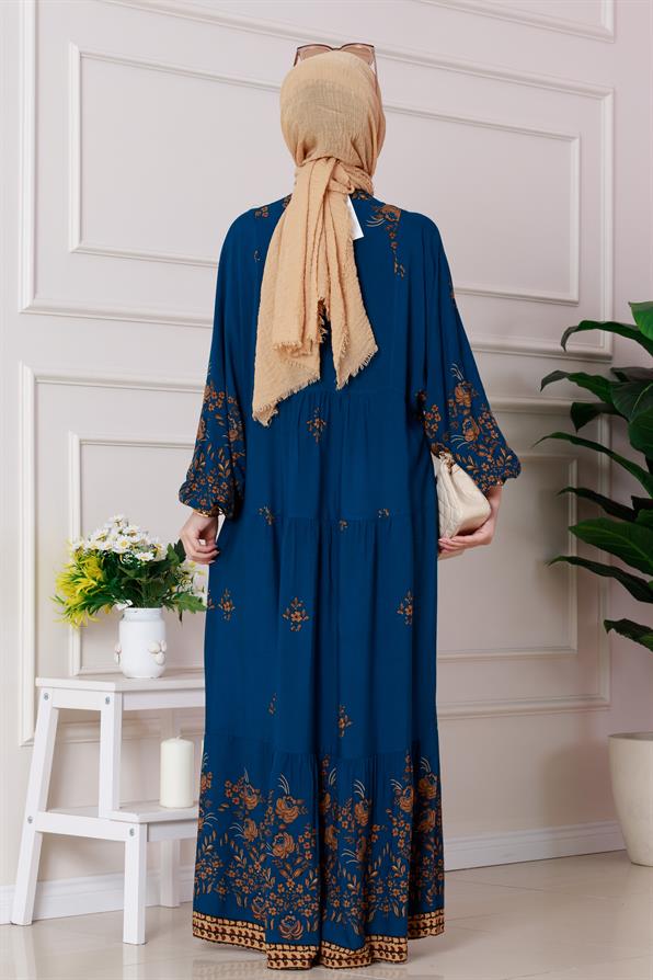 Nilay Half Button Dress - indigo color