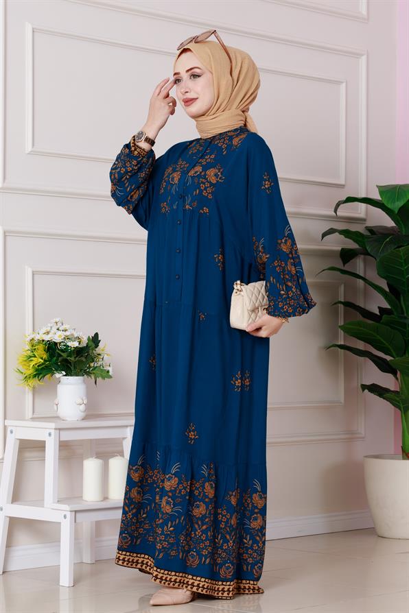 Nilay Half Button Dress - indigo color