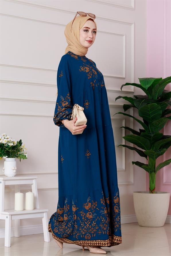 Nilay Half Button Dress - indigo color