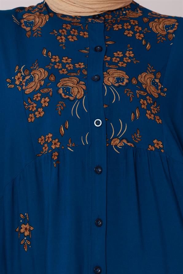 Nilay Half Button Dress - indigo color