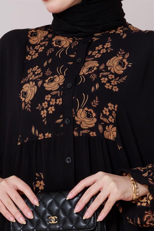 Nilay Half Button Dress - black color