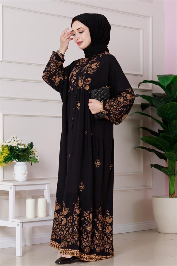 Nilay Half Button Dress - black color