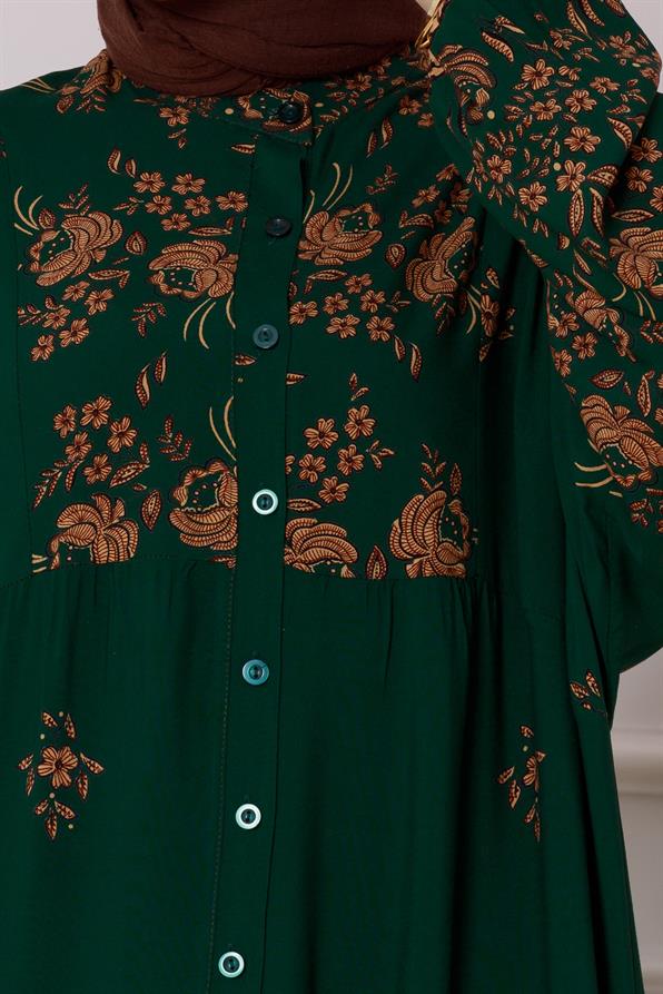 Nilay Half Button Dress - green color