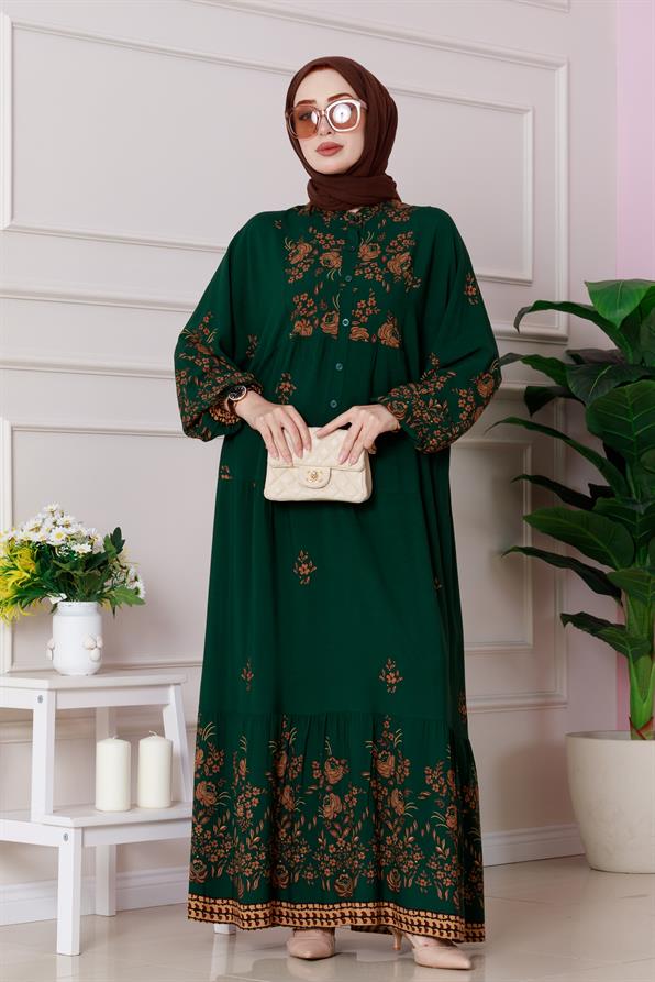 Nilay Half Button Dress - green color