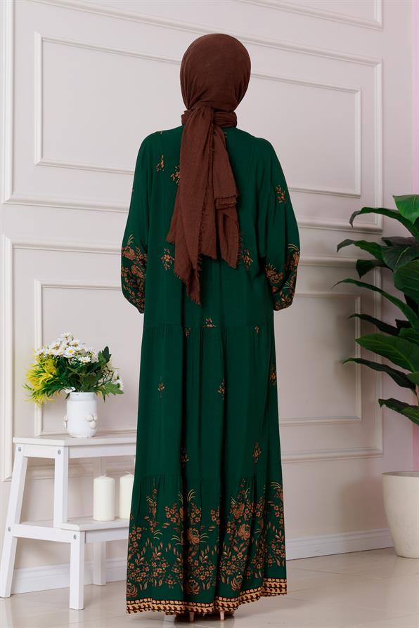 Nilay Half Button Dress - green color