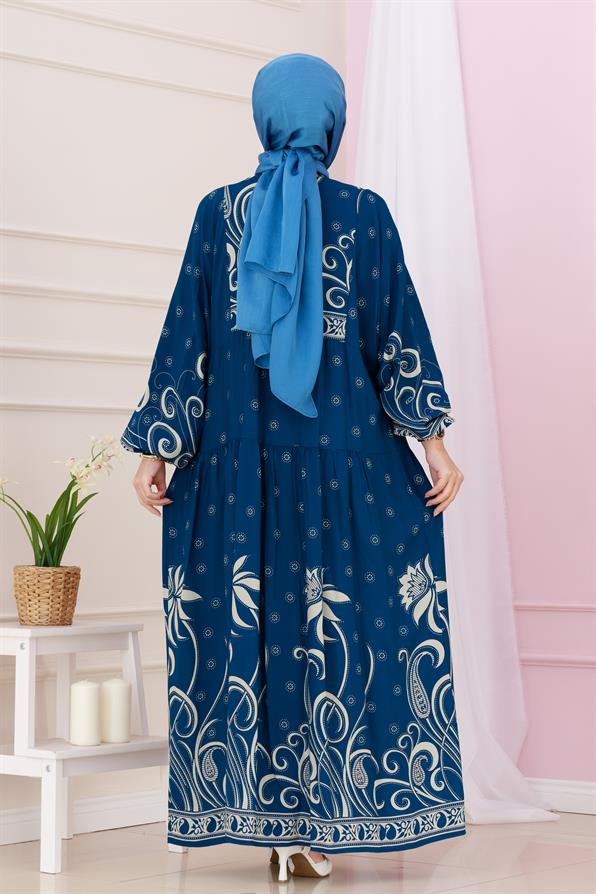Half Buttoned Robe April Dress-indigo color