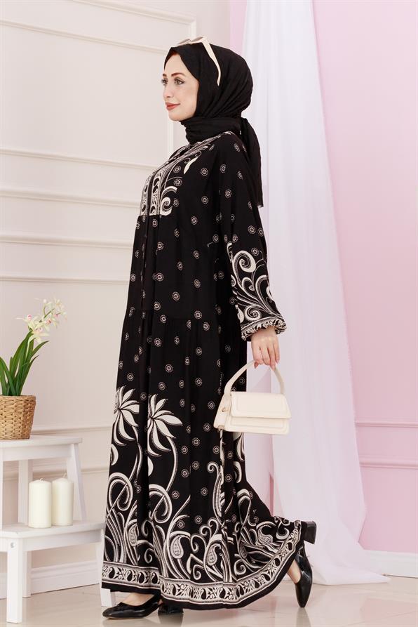 Half Buttoned Robe April Dress-Black color