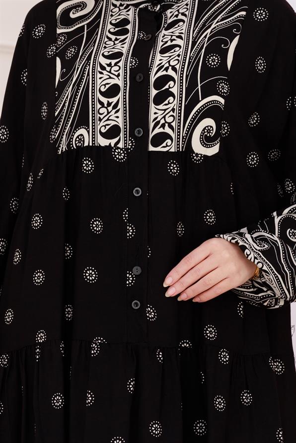Half Buttoned Robe April Dress-Black color