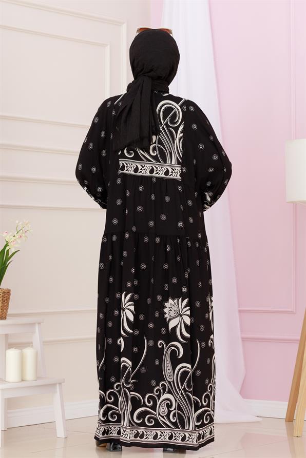 Half Buttoned Robe April Dress-Black color