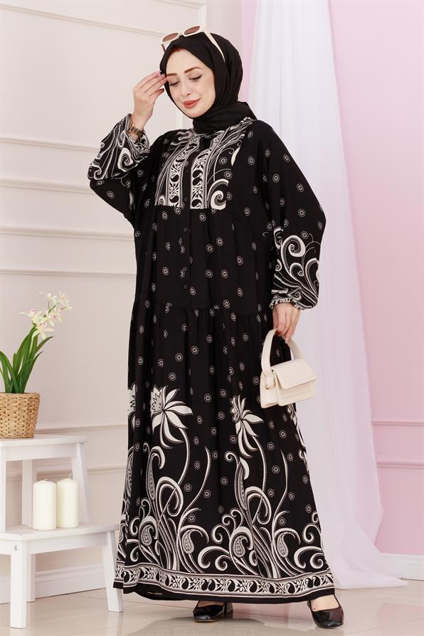 Half Buttoned Robe April Dress-Black color