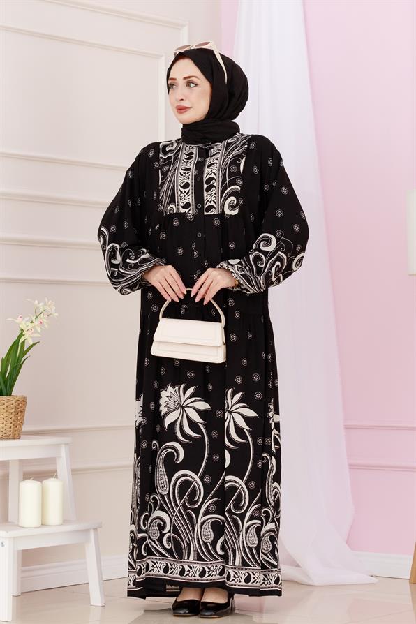 Half Buttoned Robe April Dress-Black color