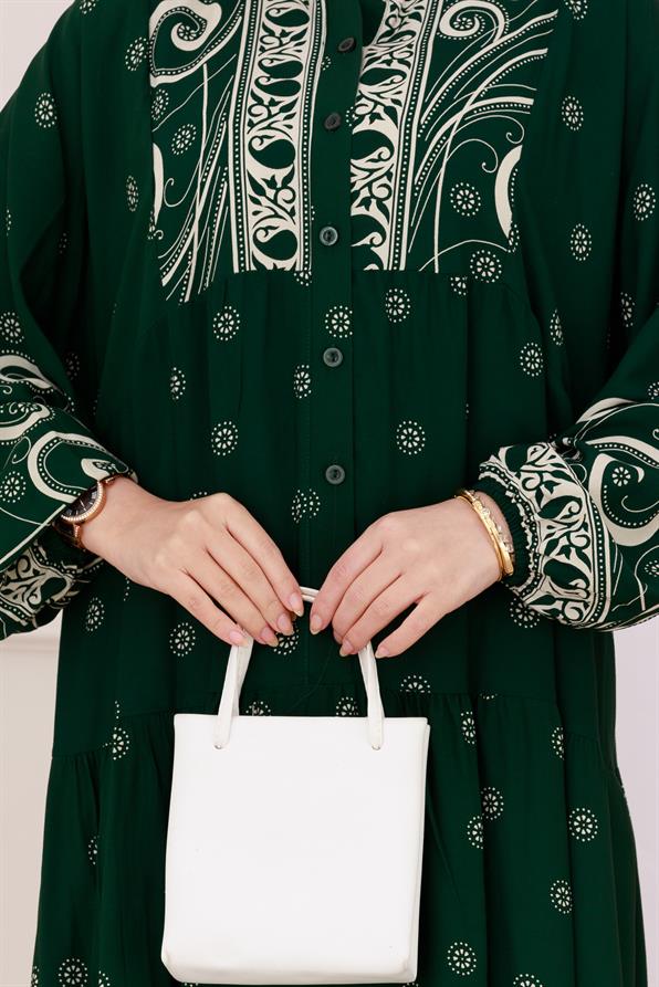 Half Buttoned Robe April Dress-green color