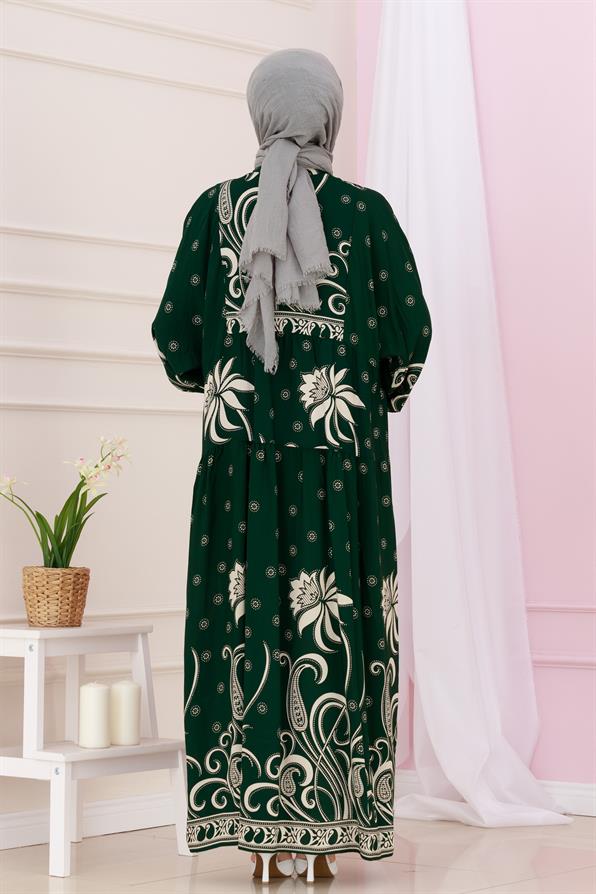 Half Buttoned Robe April Dress-green color