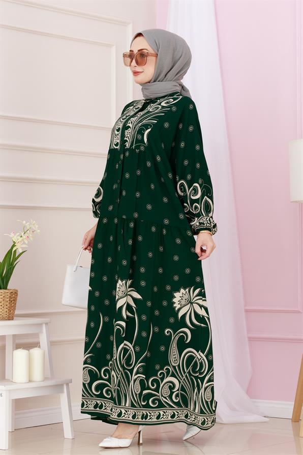 Half Buttoned Robe April Dress-green color