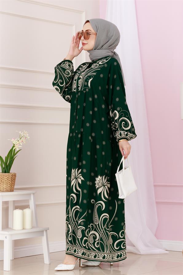 Half Buttoned Robe April Dress-green color